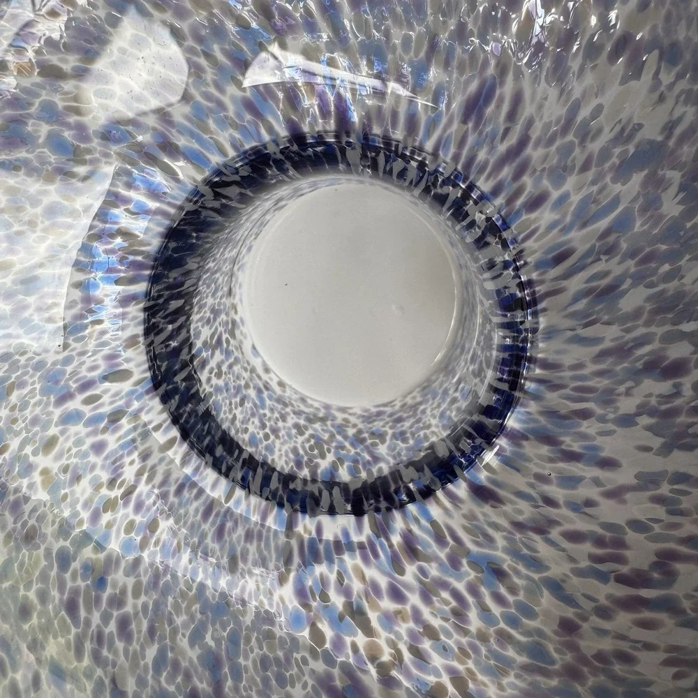 Votive Candle Holder ~ Romania ~ Blue White Purple ~ Unique Ruffled Art Glass